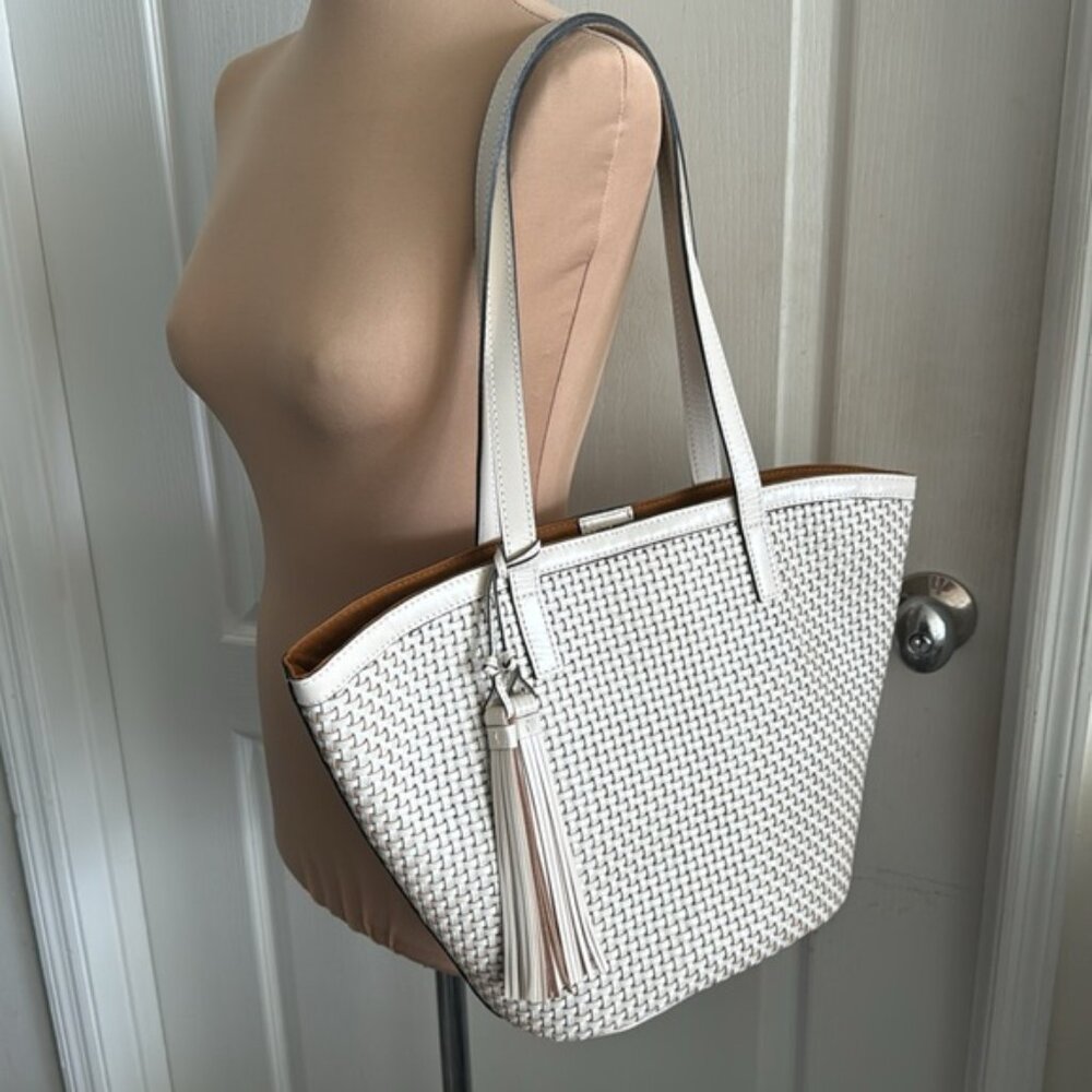 Patricia Nash Marconia Tote Woven Leather Latte Dark White Handbag - Picture 14 of 16